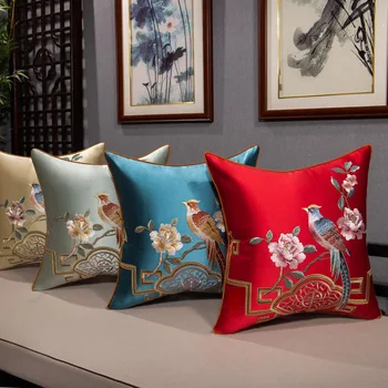 Декоративна възглавница с бродерия в формата на цветя и птици, нов жаккардовый калъф в китайски стил, класическа калъфка за стол и дивана в спалнята
