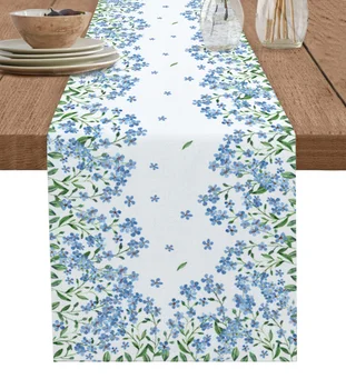 Пролет Акварел сини цветя Runner таблица сватбена декорация памук бельо таблица бегач на почивка кухня парти декор на масата 