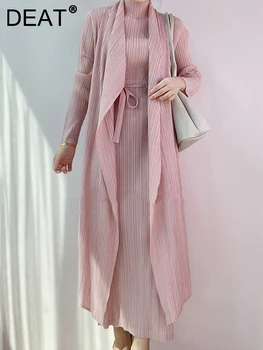 Модерен Женски плиссированный тренч розов цвят с дълъг ръкав и ревера, без елегантна жилетка в разговорния стил, есенна мода 2023, 15AK001