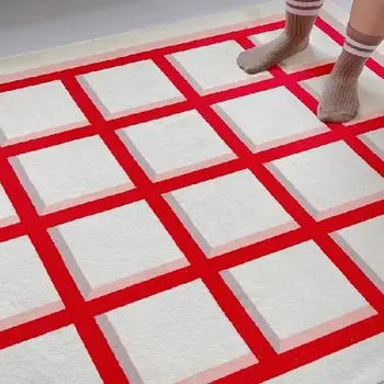 Модерни червени килими в шахматна дъска модел, интериор на спални, подложка за пода, хол, спалня за момичета, цветни нескользящий мат, пухкави дебели меки килими