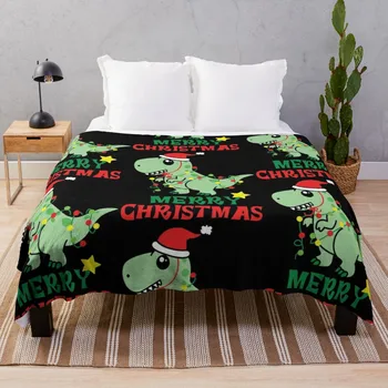 Забавен Динозавър Запалва Весел Коледен Празник - Подарък За Коледа, Вязаное Фланелевое Одеяло В Клетка От Конци