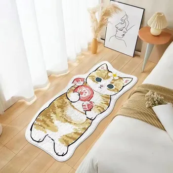 Прост мат с анимационни котка Kawai, вълнен килим, прикроватное одеало за хол, спални, детски килим, Украса спални