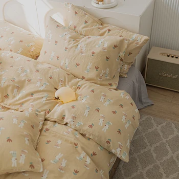 Комплект спално бельо Бъни Coquett в скандинавски стил с мультяшными животни, Луксозен Набор от пододеяльников за пуховых одеяла, комплект за спалня Kawaii Summer Princess, естетичен мек Cama