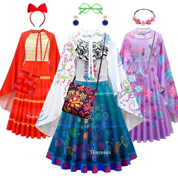 2022 Encanto/костюмированная парти Мирабел за момичета, скъпа Изабела, Елегантни очила за cosplay, дъждобран, костюм на принцеса за Хелоуин