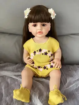 Нова Лятна кукла 22 инча, кавайный жълт гащеризон, силиконово тяло, детски кукли, детски играчки, подарък за рожден Ден, играчки за момичета