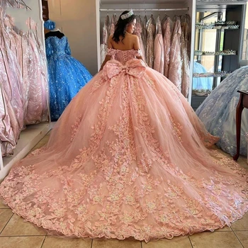 ANGELSBRIDEP, розови мексикански буйни рокли с Голям нос, апликации от мъниста, пайети, сладка рокля 16, Vestidos De 15 años
