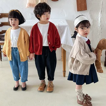 Детски плетени жилетки 3 цвята, детски кухи ежедневни однобортные тънки пуловери