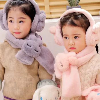 Зимна плюшено детски шал с хубав анимационни заек, шалове за малки момчета и момичета, корейски детски монофонични топло маточната шал от изкуствена кожа