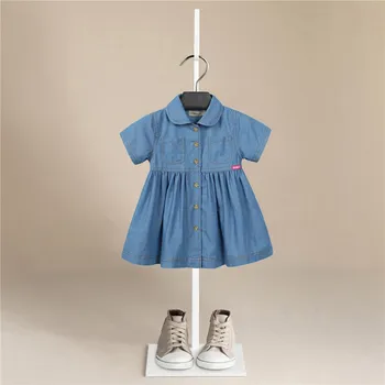 Ново джинсовое синя рокля за момичета, лятото празнична рокля с колан, ежедневно облекло с къси ръкави за малки момичета, детски модни дрехи