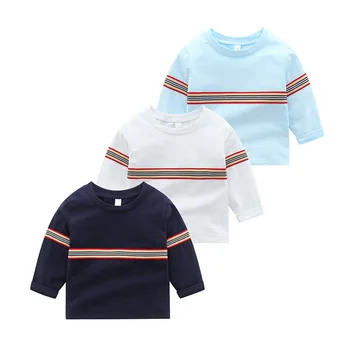 Новата пролетно-есенен детски hoody, памучен долна риза в райе за малки момчета и момичета, спортен топ, бебешки дрехи, тениски с дълъг ръкав
