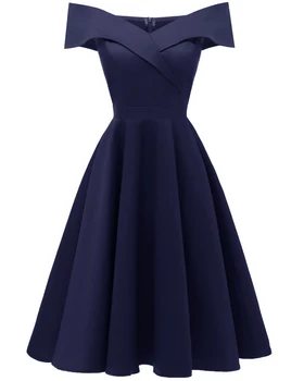 Ново кратко тъмно синя рокля за абитуриентски бал с V-образно деколте, атласное рокля midi елегантен размер плюс, дамски официални рокли, вечерни рокли