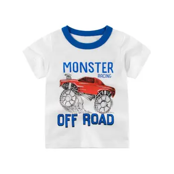 Детска тениска за лятото, детски тениски с анимационни автомобил динозавър за малки момчета и момичета, памучни блузи за деца от 2 години до 8 години
