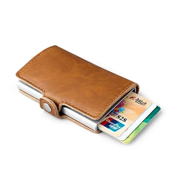 Болт, мъжки титуляр за кредитни карти, RFID заключване, изкуствена кожа, автоматичен бизнес-ID-патрон, алуминий метален мъжки портфейл, портфейл за карти