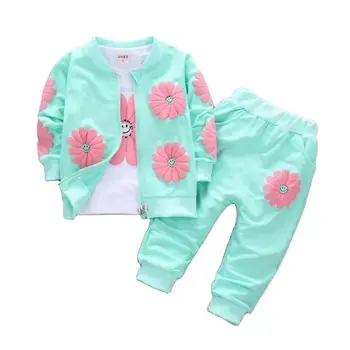 2023 Истинска детски дрехи Roupas Infantis, Пролет-есен Нова детски костюм от три части, от чист памук, с Принтом за момичета от 0 до 4 години