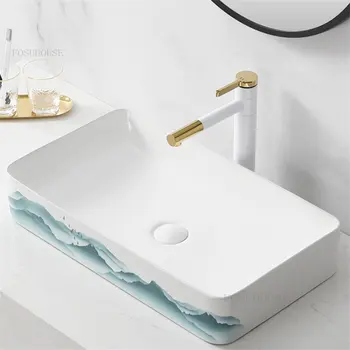 Мивка за баня в скандинавски стил с творчески изкуство, Керамична мивка с плот, Домакински мивки, Модерен през цялата мивка за баня, китайския бвп мивка