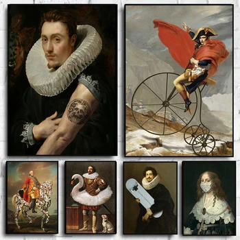 Средновековен италиански аристократ, Наполеон, Скейтборд, плакат с татуировка, Човек, платно, картина, изображение на Кон, Интериор за Хол