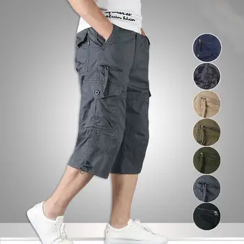 Нови панталонки-карго, мъжки ежедневни летни еластични панталони с много джобове, мъжки военни тактически къси мъжки улични дишащи панталони