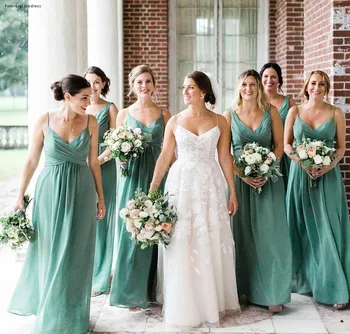 Мятно-зелена рокля на шаферка, евтино шифоновое лятна рокля за покупка на ваканционен градина, тържествена рокля на шаферка за гостите на сватбени партита, големи размери