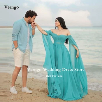 Verngo Секси шифоновые рокли за бала с открити рамене, големи размери, с дълги буйни ръкави, Дубай, арабските дамски официални рокли за партита