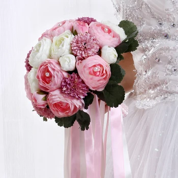Букет за жени Mariage от изкуствена перла, Украсена с мъниста и Панделка, Поставка за Цветя Рози