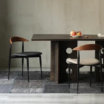 Италиански прост стол от ковано желязо, кожен рог, столове за дневна, Трапезария столове, Скандинавски Мебели за ресторант, маса за Хранене, стол