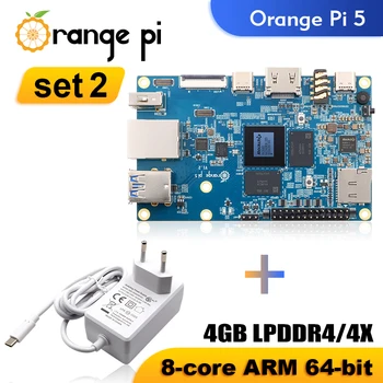 Orange Pi 5 + Блок Захранване с 4 GB оперативна памет RK3588S Одноплатный Компютър PCIE Модул Externel Wifi + BT, SSD Orange Pi5 Такса Развитие