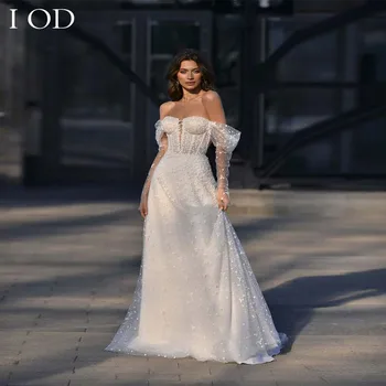 I OD 2023, фатиновое трапециевидное луксозно пенливи Сватбена рокля, ръкав-шапка, сладката цип отзад, Vestidos De Новия
